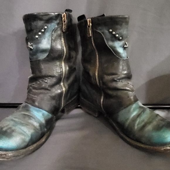 A.S.98 Black and Teal Heeled Boots - Picture 2 of 9